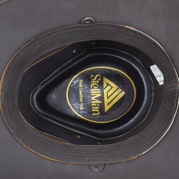 Stellman Leather Hat Western Cowboy Hat Handmade Leather Hat Vintage Leather Hat - Picture 5 of 6